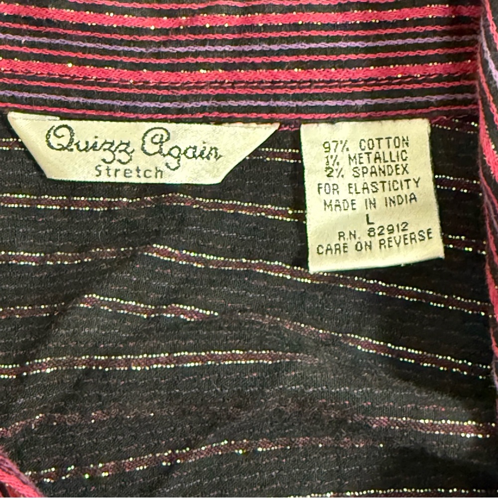 Pink Metallic Stripe Button-Down Shirt L | Quizz Again Stretch Top - Picture 6 of 8